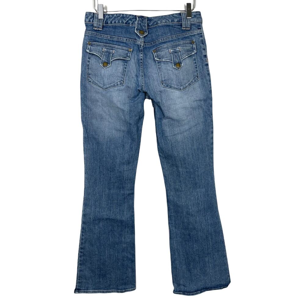 Karen Millen Carpenter Flare Jeans 8 Retro Mid Rise Patch Pocket 70s Boho